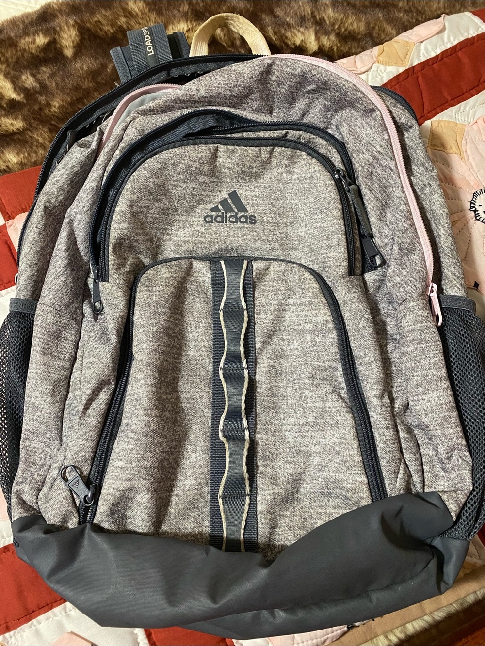 adidas Grey Heather Backpack with Black Base and Pink Trim